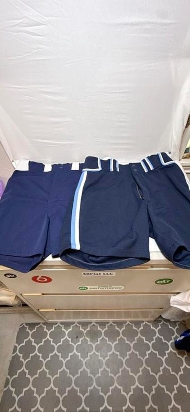 Lot of 2 Womens XL Boombah All Pro Navy Blue Retro Stripe Gym Shorts Athletic